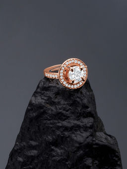Zaveri Pearls - Rose Gold Cubic Zirconia Contemporary Brass Ring-ZPFK10913