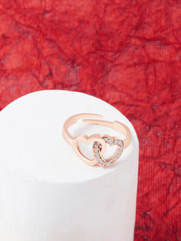 Zaveri Pearls - Rose Gold Cubic Zirconia Hearts Contemporary Brass Ring-ZPFK10916