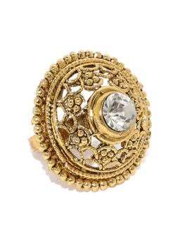 Zaveri Pearls - Antique Gold Tone Traditional Adjustable Finger Ring-ZPFK5394