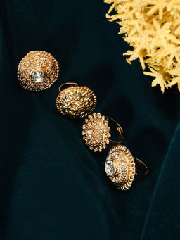 Zaveri Pearls - Antique Gold Tone Set of 4 Traditional Adjustable Finger Rings-ZPFK6031