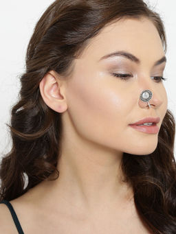 Zaveri Pearls - Antique Silver Tone Fusion Wear Nose Pin-ZPFK6438