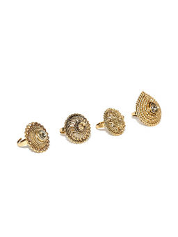 Zaveri Pearls - Antique Gold Tone Set of 4 Traditional Adjustable Finger Rings-ZPFK6645
