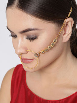 Zaveri Pearls - Antique Gold Tone Austrian Diamonds Studded Bridal Nath-ZPFK6774