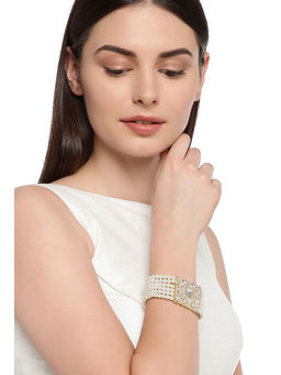 Zaveri Pearls - Gold Tone Austrian Diamonds Multistrand Beaded Bracelet-ZPFK7395