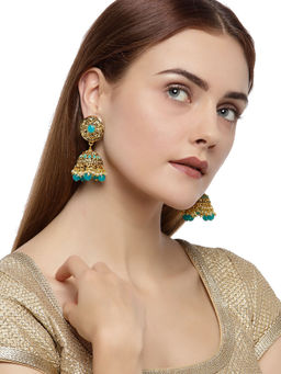 Zaveri Pearls - Turquoise Blue Stones & Austrian Diamonds Jhumki Earring-ZPFK7462