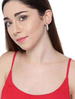 Zaveri Pearls - Rose Gold Baguette Diamond Studded Contemporary Hoop Earring-ZPFK7995