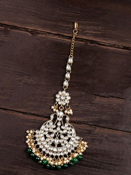 Zaveri Pearls - Green Dangling Beads Kundan Bridal Maangtikka-ZPFK9748