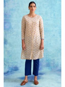 Folksong - Beige Handblock Print Slub Kurta