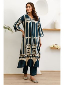 Autumnlane - Sargun Teal Digital Printed Kurta and Pant (Set of 2)