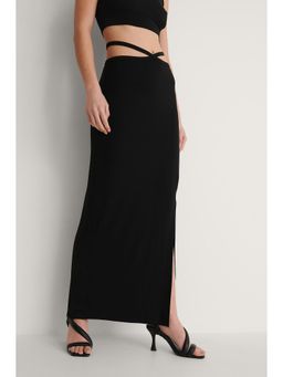 NA-KD - Tie Detail Jersey Maxi Skirt Black (XXS)