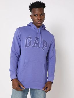 GAP - Men Purple Knitted Embroidered Regular Fit Hoodie