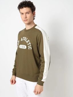 GAP - Men Olive Knitted Colorblock Regular Fit Sweatshirt