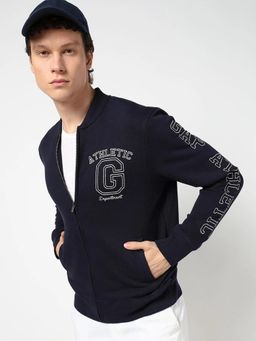 GAP - Men Navy Blue Knitted Embroidered Regular Fit Sweatshirt