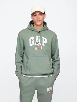 GAP - Men Green Knitted Graphic Regular Fit Hoodie