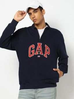 GAP - Men Navy Blue Cotton Embroidered Regular Fit Sweatshirt