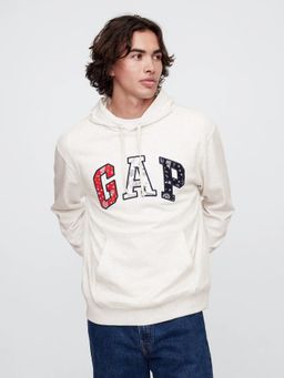 GAP - Men Grey Knitted Embroidered Regular Fit Hoodie