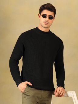 Kvetoo - Men Black Acrylic Textured Regular Fit Sweater