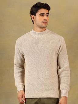 Kvetoo - Men Beige Acrylic Textured Regular Fit Sweater