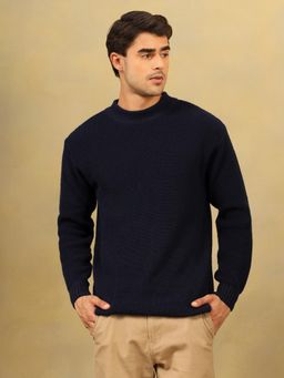 Kvetoo - Men Navy Blue Acrylic Textured Regular Fit Sweater
