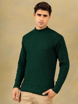 Kvetoo - Men Green Acrylic Textured Regular Fit Sweater