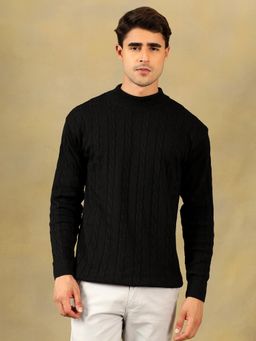 Kvetoo - Men Black Acrylic Textured Regular Fit Sweater