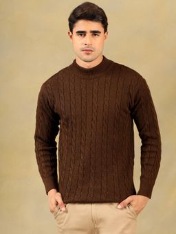 Kvetoo - Men Brown Acrylic Textured Regular Fit Sweater