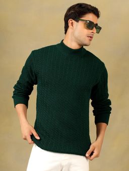 Kvetoo - Men Green Acrylic Textured Regular Fit Sweater
