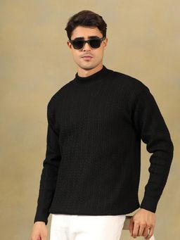 Kvetoo - Men Black Acrylic Textured Regular Fit Sweater