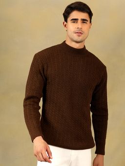 Kvetoo - Men Brown Acrylic Textured Regular Fit Sweater