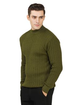 Kvetoo - Men Olive Acrylic Textured Regular Fit Sweater