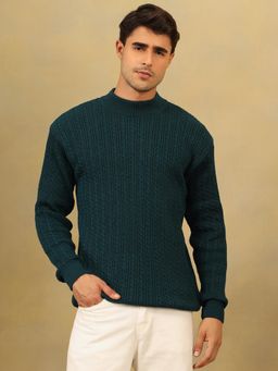 Kvetoo - Men Teal Acrylic Textured Regular Fit Sweater