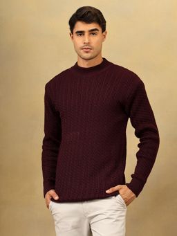 Kvetoo - Men Purple Acrylic Textured Regular Fit Sweater
