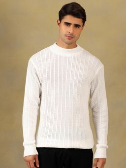 Kvetoo - Men White Acrylic Textured Regular Fit Sweater