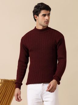 Kvetoo - Men Wine Acrylic Textured Regular Fit Sweater