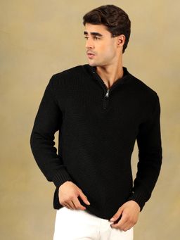 Kvetoo - Men Black Acrylic Textured Regular Fit Sweater