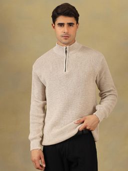 Kvetoo - Men Cream Acrylic Textured Regular Fit Sweater