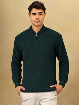 Kvetoo - Men Teal Acrylic Textured Regular Fit Sweater