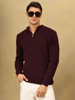 Kvetoo - Men Purple Acrylic Textured Regular Fit Sweater