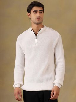 Kvetoo - Men White Acrylic Textured Regular Fit Sweater