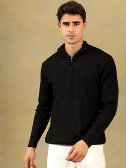 Kvetoo - Men Black Acrylic Textured Regular Fit Sweater