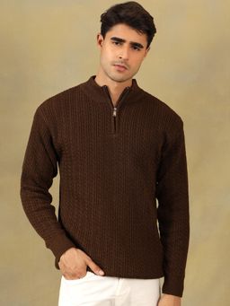 Kvetoo - Men Brown Acrylic Textured Regular Fit Sweater