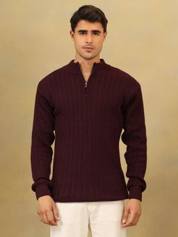 Kvetoo - Men Purple Acrylic Textured Regular Fit Sweater