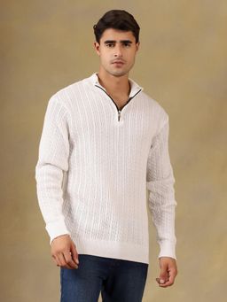 Kvetoo - Men White Acrylic Textured Regular Fit Sweater