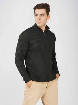 Kvetoo - Men Black Acrylic Textured Regular Fit Sweater