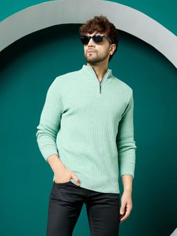 Kvetoo - Men Turquoise Acrylic Textured Regular Fit Sweater