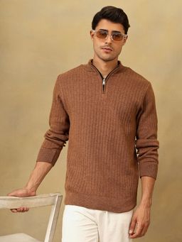 Kvetoo - Men Bronze Acrylic Textured Regular Fit Sweater