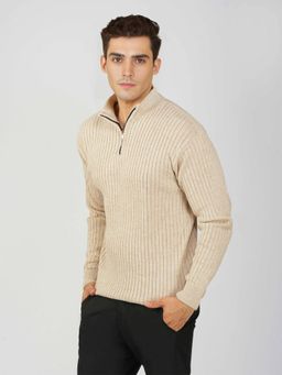 Kvetoo - Men Cream Acrylic Textured Regular Fit Sweater