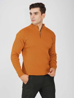 Kvetoo - Men Rust Acrylic Textured Regular Fit Sweater