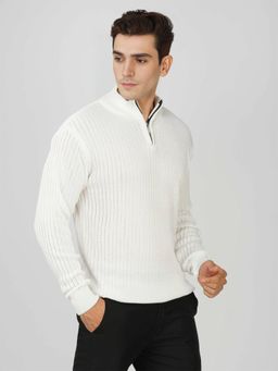 Kvetoo - Men White Acrylic Textured Regular Fit Sweater