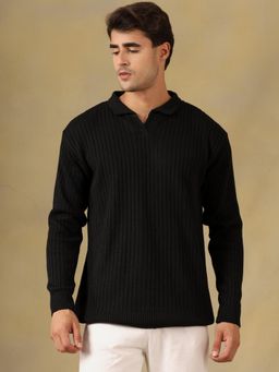 Kvetoo - Men Black Acrylic Textured Regular Fit Sweater